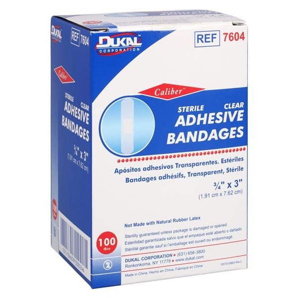 Caliber Adhesive Bandage Plastic 3/4x3" Sheer Sterile 100/Bx 24 BX/CA