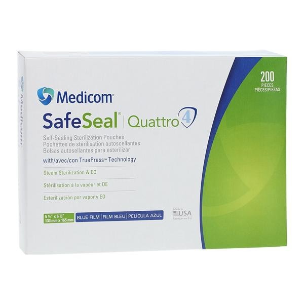 SafeSeal Quattro Sterilizer Pouch Safe Seal 5.25 in x 6.5 in 200/Bx 10 BX/CA