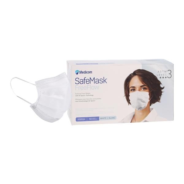 SafeMask FreeFlow Procedure Mask ASTM Level 3 Fog-Free Strip White Adult 50/Bx 10 BX/CA