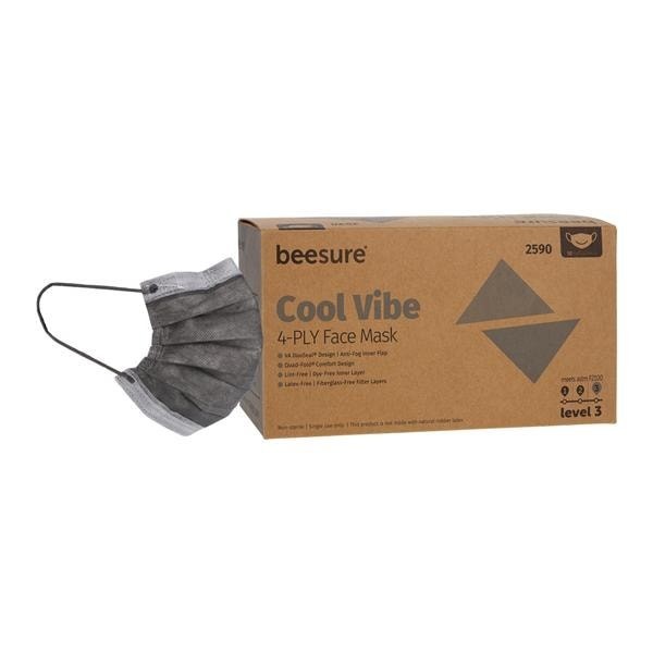 BeeSure Vibe Earloop Mask ASTM Level 3 Anti-Fog Gray 50/Bx 8 BX/CA