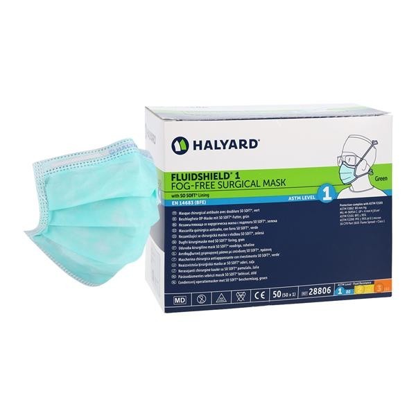 FluidShield Fog-Free Mask ASTM Level 1 Green 50/Bx 6 BX/CA