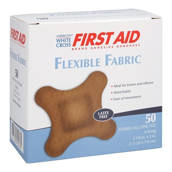 American White Cross Adhesive 4-Wing Bandage Fabric 2-7/8x3" Tan Sterile 50/BX 12 BX/CA