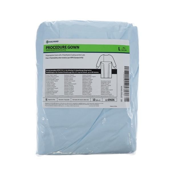 Chemotherapy Procedure Gown Polyethylene Universal Blue 10/Pk 10 PK/CA