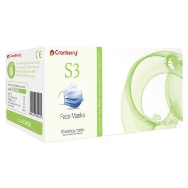 Cranberry S3 Procedure Mask ASTM Level 2 Blue Adult 50/Bx 8 BX/CA