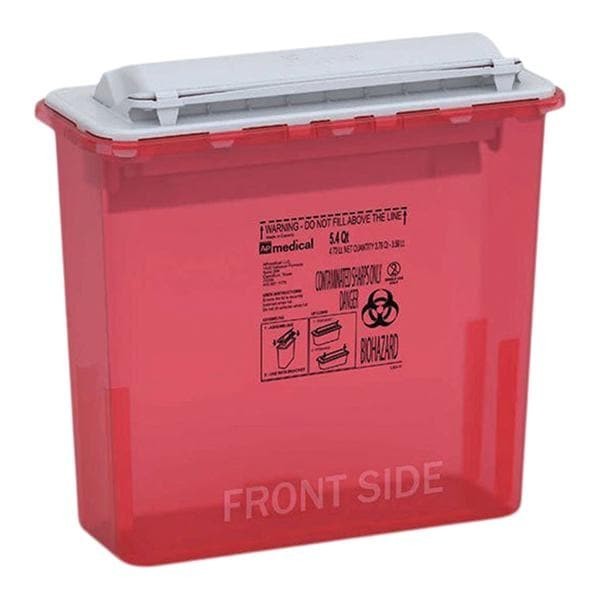 Sharps Container 5.4qt Red 12x12x9" Counterbalanced Lid Plastic Ea 12 EA/CA