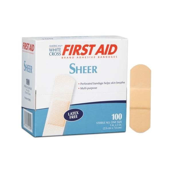 American White Cross Adhesive Strip Bandage Plastic Film 1x3" Sheer Strl 100/Bx 12 BX/CA