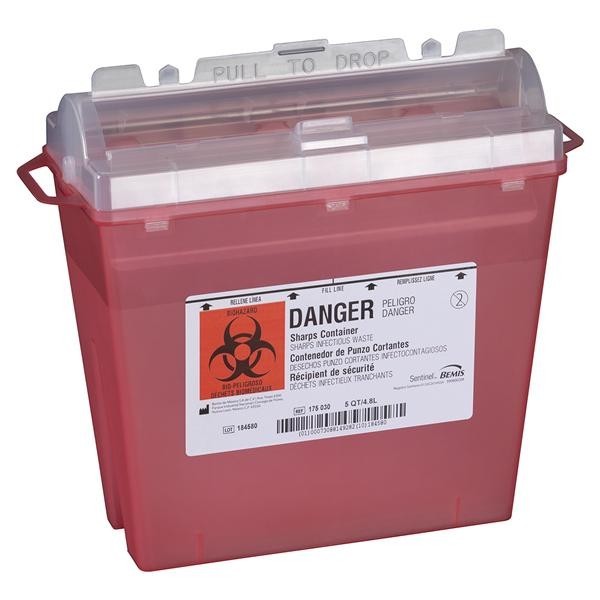 Sentinel Sharps Container 5qt Translucent Red 11x5-1/4x10" Cylndr Tp Plstc Ea 32 EA/CA