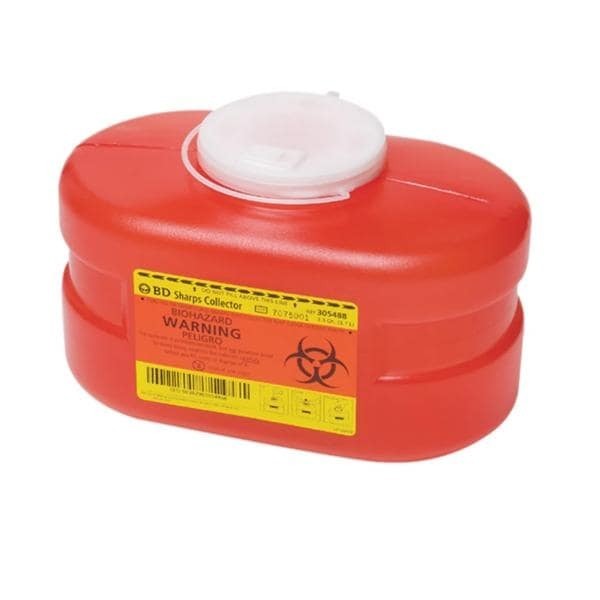 Sharps Container 3.3qt Red/Clear 5-3/10x9-1/10x5" Hinge Lid/Petals Plastic EA 24 EA/CA