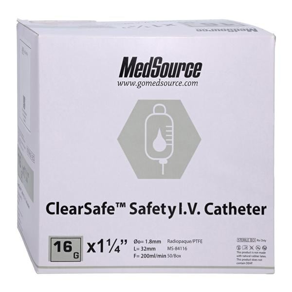 ClearSafe IV Catheter Safety 16 Gauge 1-1/4" 50/Bx 4 BX/CA