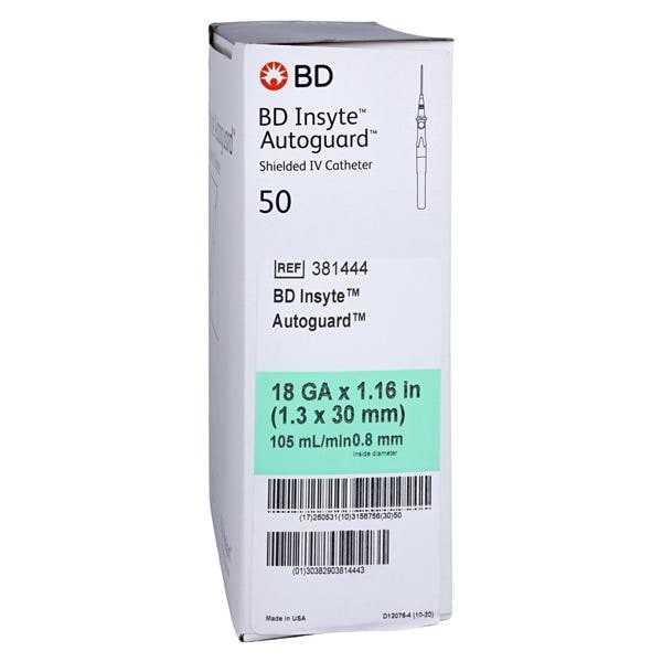 Insyte Autoguard IV Catheter Shielded 18 Gauge 1.16" Green 50/Bx 4 BX/CA