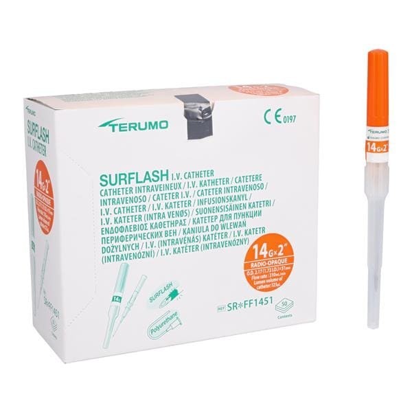 SurFlash IV Catheter 14 Gauge 2" Orange 50/Bx 4 BX/CA