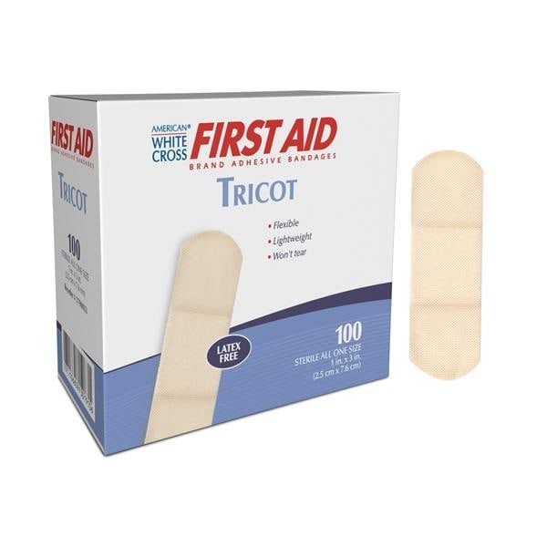 American White Cross Tricot Bandage Adhesive Coating 1x3" Beige Sterile 100/Bx 12 BX/CA