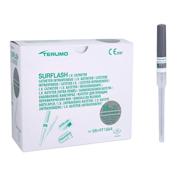 SurFlash IV Catheter 16 Gauge 2-1/2" Gray 50/Bx 4 BX/CA