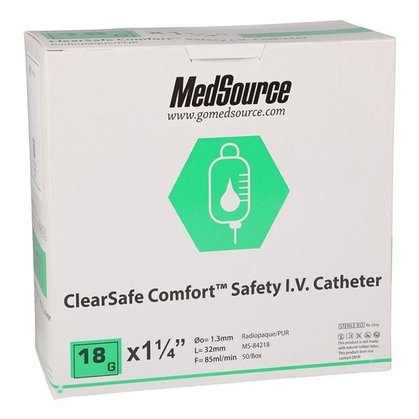 ClearSafe IV Catheter Safety 18 Gauge 1-1/4" Straight 50/Bx 4 BX/CA