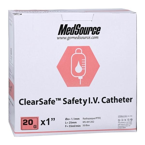 ClearSafe IV Catheter Safety 20 Gauge 1" 50/Bx 4 BX/CA