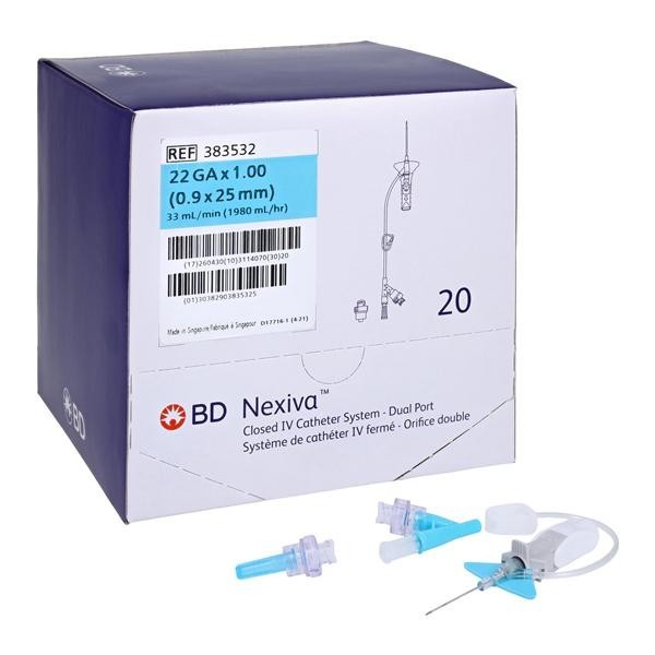 Nexiva IV Catheter Shielded 22 Gauge 1" Blue Closed End 20/Bx 4 BX/CA