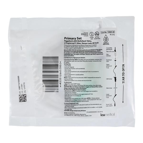 IV Administration Set 2 Y-Injection Sites 80" 15 Drops/mL 13mL 48/Ca