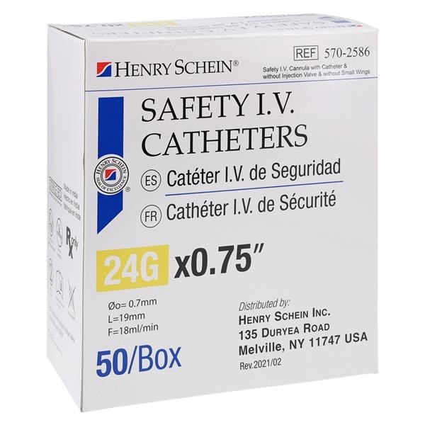 IV Catheter Push Button 24 Gauge .75" 50/Bx 4 BX/CA