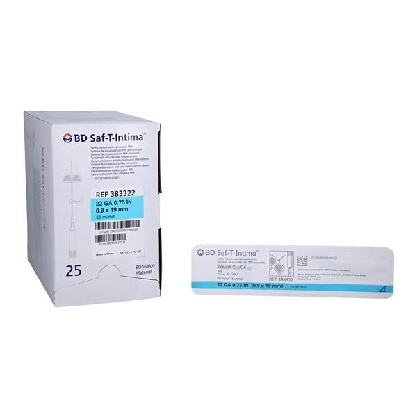 Saf-T-Intima IV Catheter Safety 22 Gauge 3/4" Blue Closed End 25/Bx 8 BX/CA