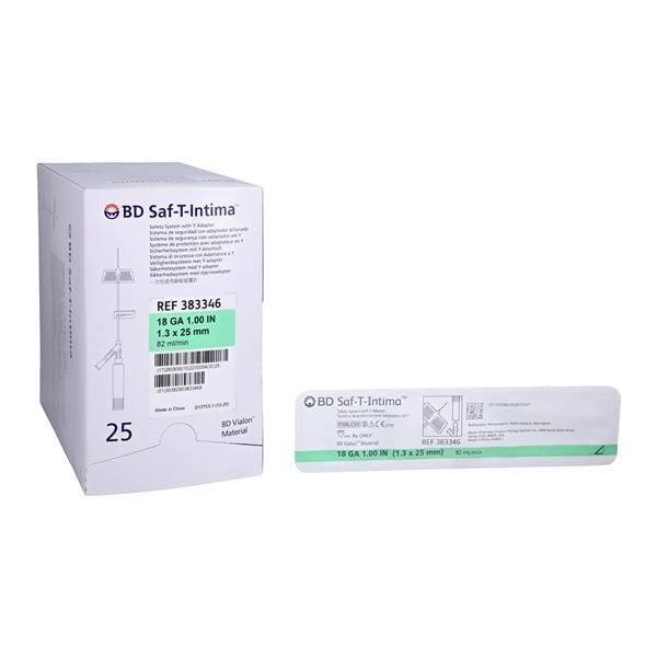 Saf-T-Intima IV Catheter Safety 18 Gauge 1" Green Closed End 25/Bx 8 BX/CA