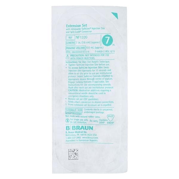 IV Extension Set Needleless 7" Safeline Split Septum Injection Site Spnlk Ea