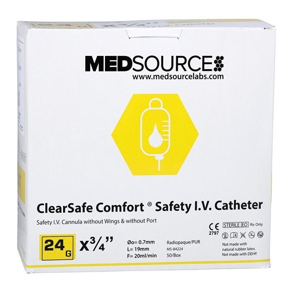ClearSafe IV Catheter Safety 24 Gauge 3/4" Straight 50/Bx 4 BX/CA