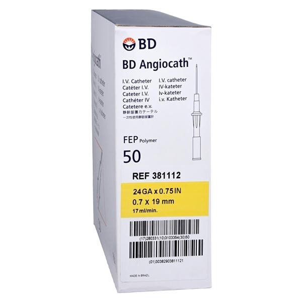 Angiocath Peripheral Venous Catheter 24 Gauge 3/4" Yellow 50/Bx 4 BX/CA
