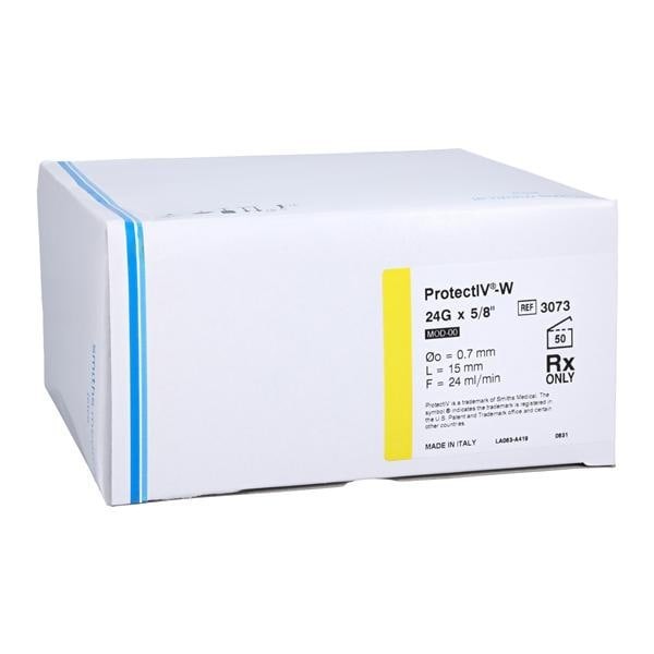 Jelco Protectiv-W IV Catheter Safety 24 Gauge 5/8" Yellow Straight 50/Bx 4 BX/CA
