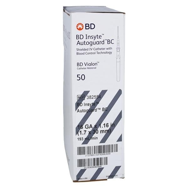 Insyte Autoguard Blood Control Catheter Shielded 16 Gauge 1.16" Gray 50/Bx 4 BX/CA