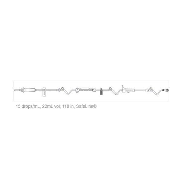 IV Administration Set Needleless 3 Injection Sites 120" 15 Drops/mL 22mL 24/Ca