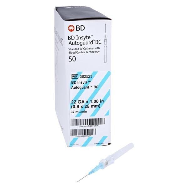 Insyte Autoguard Blood Control Catheter Shielded 22 Gauge 1" Blue 50/Bx 4 BX/CA