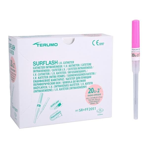 SurFlash IV Catheter 20 Gauge 2" Pink 50/Bx 4 BX/CA