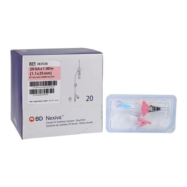 Nexiva IV Catheter Shielded 20 Gauge 1" Pink Closed End 20/Bx 4 BX/CA