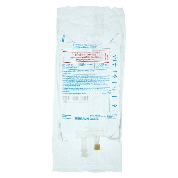 Excel IV Bag Sterile Water 500mL Flexible Bag Container Ea 24 EA/CA