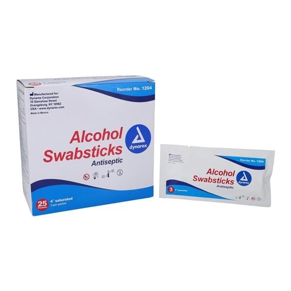 Prep Swabstick Isopropyl Alcohol 70% 3's 4" 10 BX/CA