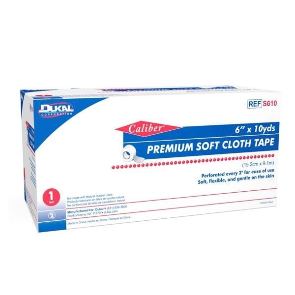 Caliber Surgical Tape Soft Cloth 6"x10yd White Non-Sterile 1Rl/Bx 25 BX/CA