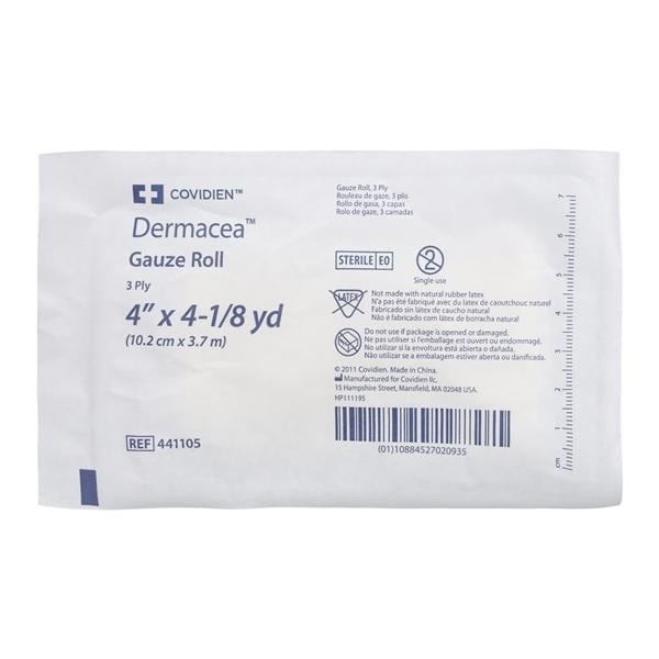 Dermacea Gauze Bandage Cotton Fluff 4"x4.1yd 3 Ply Sterile Ea 96 EA/CA