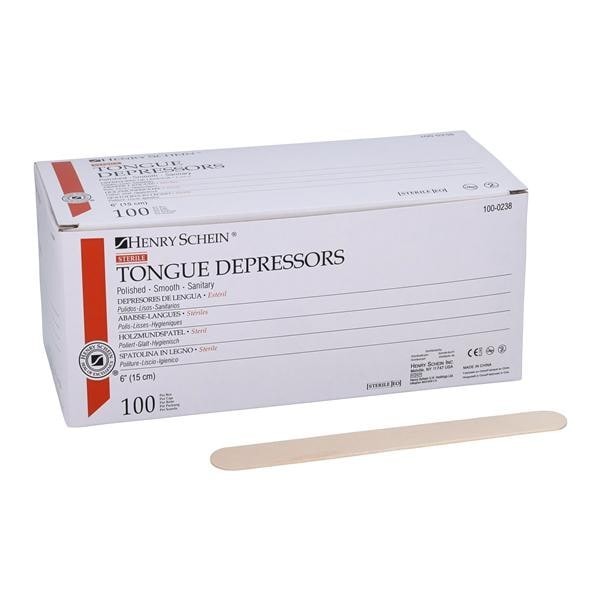 Tongue Depressor 6 in Wood Sterile Adult 100/Bx 10 BX/CA