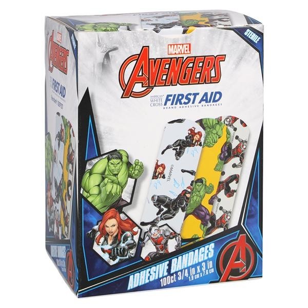 American White Cross Adhs Bandage Plstc .75x3 Ant-Man/Hlk/Blk Widow Strl 100/Bx 12 BX/CA