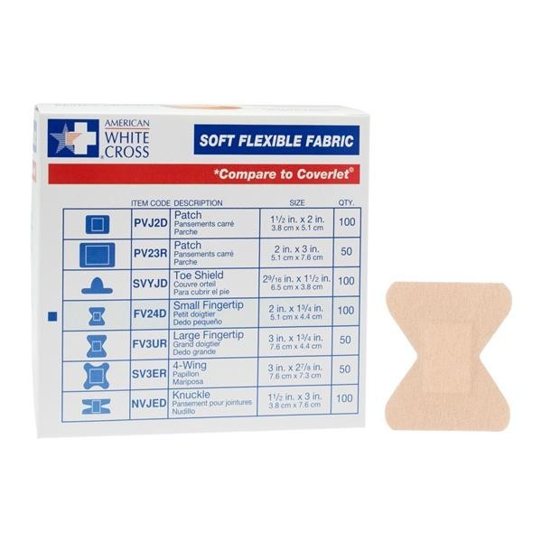 American White Cross Adhesive Bandage Fabric 1-3/4x2" Tan Sterile 100/Bx 12 BX/CA