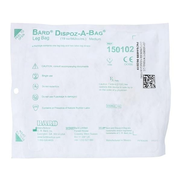 Dispoz-A-Bag Urinary Leg Bag 19oz Reusable Rubber Cap Drain Valve 48 EA/CA