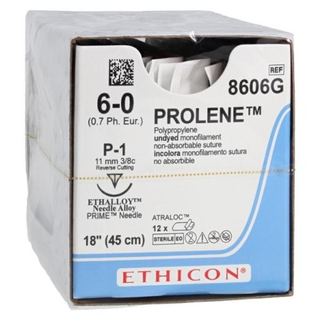 Prolene Suture 6-0 18" Polypropylene Monofilament P-1 Undyed 12/Bx