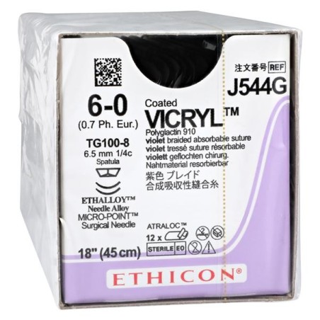 Vicryl Suture 6-0 18" Polyglactin 910 Braid TG100-8/TG100-8 Violet 12/Bx 1 BX/EA