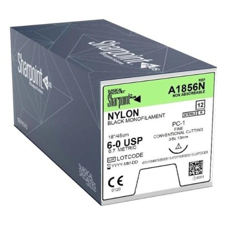Sharpoint Plus Suture 6-0 18" Nylon Monofilament PC-1 Black 12/Bx