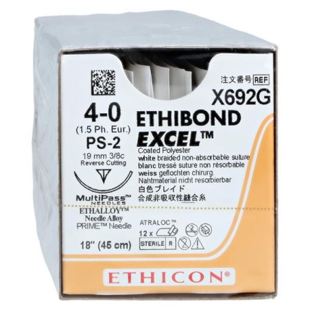 Ethibond Excel Suture 4-0 18" Polyester Braid PS-2 White 12/Bx