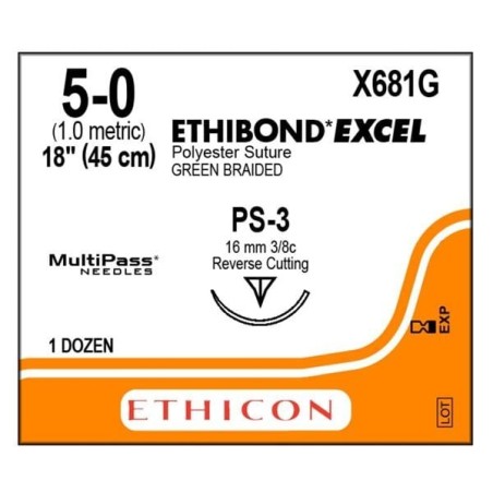 Ethibond Excel Suture 5-0 18" Polyester Braid PS-2 Green 12/Bx