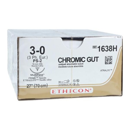 _ Suture 3-0 27" Chromic Gut Monofilament PS-2 Brown 36/Bx