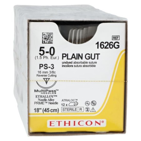 _ Suture 5-0 18" Plain Gut Monofilament PS-3 Yellowish Tan 12/Bx