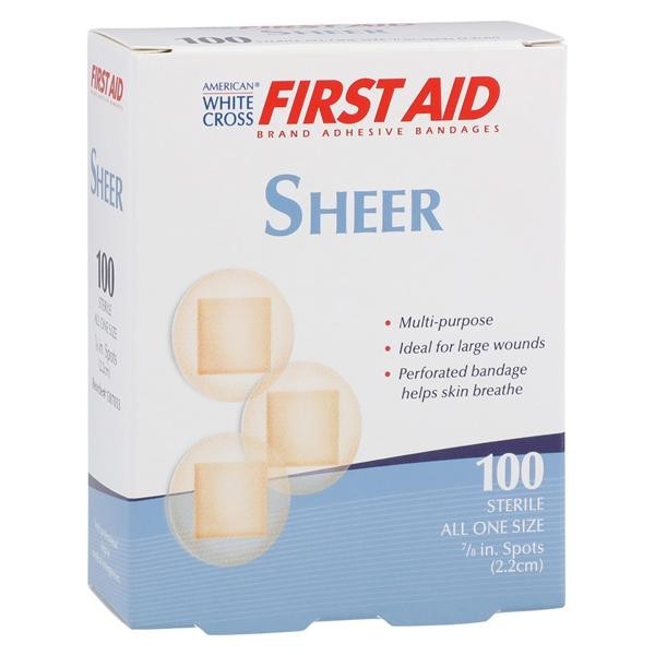 American White Cross Adhesive Spot Bandage Plastic 7/8" Sheer Sterile 100/Bx 24 BX/CA
