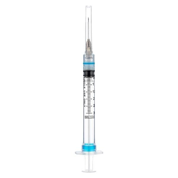 Sol-Care Hypodermic Syringe/Needle 22gx1" 3mL Luer Lock Sfty No Dead Spc 800/Ca
